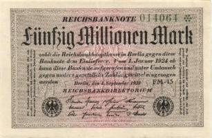 Német Birodalom / Weimari Köztársaság 1923. 50.000.000M (8x) fehér papíron, közte szomszédos ill. ki...