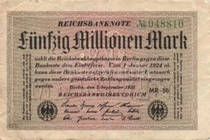 Német Birodalom / Weimari Köztársaság 1923. 50.000.000M (8x) fehér papíron, közte szomszédos ill. ki...