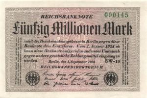 Német Birodalom / Weimari Köztársaság 1923. 50.000.000M (2x) fehér papíron, egymás utáni sorszámokka...