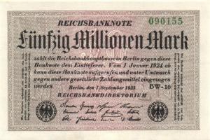 Német Birodalom / Weimari Köztársaság 1923. 50.000.000M (6x) fehér papíron, egymás utáni sorszámokka...