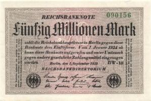 Német Birodalom / Weimari Köztársaság 1923. 50.000.000M (6x) fehér papíron, egymás utáni sorszámokka...