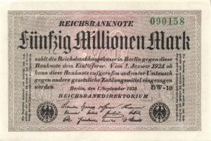 Német Birodalom / Weimari Köztársaság 1923. 50.000.000M (6x) fehér papíron, egymás utáni sorszámokka...