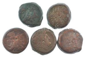 Ptolemaida Egyiptom Kr.e. III.század 5db klf kisbronz T:F Ptolemaic Kingdom 3rd Century BC 5xdiff small bronze coins C:F
