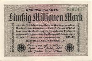 Német Birodalom / Weimari Köztársaság 1923. 50.000.000M (4x) fehér papíron, egymás utáni ill. közeli...