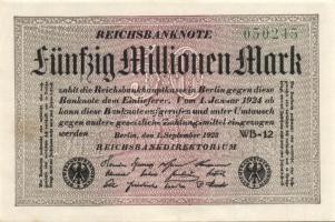 Német Birodalom / Weimari Köztársaság 1923. 50.000.000M (4x) fehér papíron, egymás utáni ill. közeli...