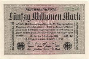 Német Birodalom / Weimari Köztársaság 1923. 50.000.000M (4x) fehér papíron, egymás utáni ill. közeli...