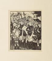 Kondor Béla (1931-1972): Kizsákmányolás, fametszet, papír, jelzés nélkül, paszpartuban, 13,5×10,5 cm