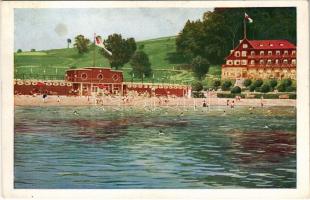 Neumarkt am Wallersee, Strand und Waldhotel Winkler & Hutticher / beach, bathers, spa (EK)