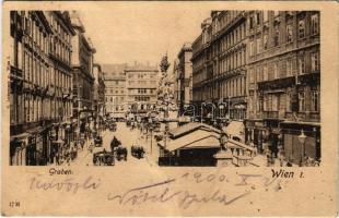 1900 Wien, Vienna, Bécs; Graben / street view, café, shops (fa)