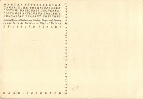 Boldogi leány. Magyar folklór művészlap - Kézzel színezett / Hungarian folklore art postcard. Copyri...