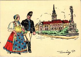 Újvidék, Novi Sad; Városháza. A vidék népviselete. Kiadja a Délvidéki Egyetemi és Főiskolai Hallgatók Egyesülete / Hungarian irredenta propaganda, town hall, folklore s: Tusnády (EK)