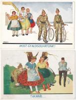 2 db RÉGI magyar katonai humor képeslap / 2 pre-1945 Hungarian military humour art postcards