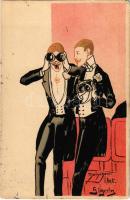 1901 Zwischen-Act Gigerln / Dandy men at the theatre. Art Nouveau art postcard litho (kopott sarok / worn corner)