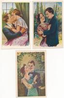 3 db régi romantikus képeslap szerelmes párokkal, Rekord kiadás