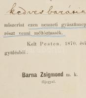 1870 Batthyány Lajos miniszterelnök hamvainak újratemetésére és a nemzeti gyászünnepélyre szóló megh...