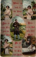 Wenn ich auch in der Ferne bin... / WWI Austro-Hungarian K.u.K. military art postcard, soldiers wife. O.K.W. 391. (felületi sérülés / surface damage)
