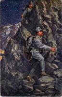 1916 Der kletternde Infanterist. Offizielle Karte für Rotes Kreuz, Kreigsfürsorgeamt Kriegshilfsbüro Nr. 206. / WWI Austro-Hungarian K.u.K. military art postcard, mountain troops, climbing infantryman s: Kuderna (EK)