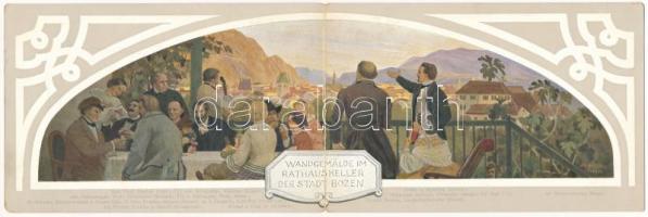 1916 Bolzano, Bozen (Südtirol); Wandgemälde im Rathauskeller der Stadt Bozen / 2-tiled folding panoramacard s: Albert Stolz (torn at fold)