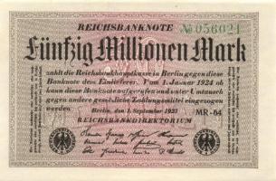 Német Birodalom / Weimari Köztársaság 1923. 50.000.000M (3x) fehér papíron, egymás utáni sorszámokka...