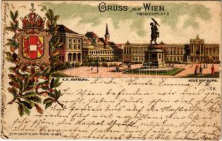 1897 (Vorläufer!) Wien, Vienna, Bécs; K.K. Hofburg, Heldenplatz, Neue Hofburg / royal castle, coat of arms. Schneider &amp; Lux Art Nouveau, floral, litho (EK)