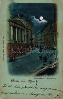 1900 Wien, Vienna, Bécs; Seilerstätte, Ronacher / street view at night (EK)