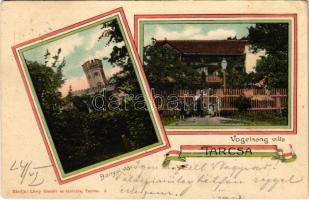 1905 Tarcsa, Bad Tatzmannsdorf; Bányai vár és Vogelsang Villa. Löwy Gusztáv és testvére kiadása, magyar szalagos keret / Schloss / castle, villa. Hugarian ribbon , Art Nouveau (EK)