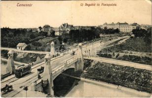 1914 Temesvár, Timisoara; Új Béga híd és Postapalota, villamos. Feder R. Ferenc felvétele és kiadása / bridge, post office, tram (fl)