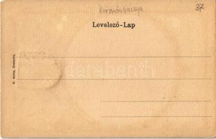 Körmöcbánya, Kremnitz, Kremnica; Fő tér, Szentháromság szobor. R. Kniep kiadása. Szecessziós keret c...