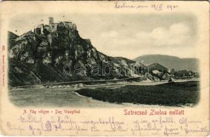 1901 Sztrecsnó, Sztrecsény, Strecno (Tátra, Tatry); A Vág völgye. Sztrecsnó vára Zsolna mellett. Gansel Lipót 181. / Povazie / Das Waagtal / Váh riverside, castle ruins (kis szakadás / small tear)