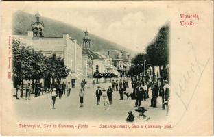 1898 (Vorläufer) Trencsénteplic, Trencianske Teplice; Széchenyi út, Sina és Hammam fürdő / street view, spa, baths (EB)