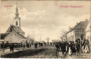 1907 Dunapataj, Piac tér, templom. Faragó Gergely kiadása. Klein J. fényképész (EK)