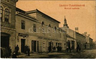 1908 Dunaföldvár, Nemzeti szálloda, Jáger János bor és sörcsarnoka, Janesch üzlete. W.L. (?) 285. (EK)