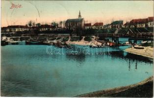 1907 Baja, látkép, híd. Wurmfeld Gyula kiadása