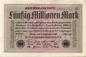 Német Birodalom / Weimari Köztársaság 1923. 50.000.000M (6x) fehér papíron, közeli sorszámokkal T:II...