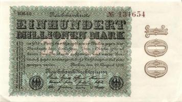 Német Birodalom / Weimari Köztársaság 1923. 100.000.000M (3x) cégnyomat, egymás utáni sorszámokkal T...