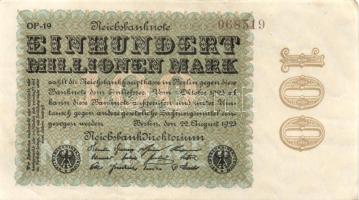 Német Birodalom / Weimari Köztársaság 1923. 100.000.000M (2x) cégnyomat, közeli sorszámokkal T:II