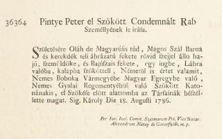 1786 Szarvas István nagykőrösi kalmár kirablásának esete a kalmár vallomásában, valamint szökött rab...