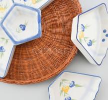 Porcelán előételes kínáló tál készlet rattan tálcával d: 31 cm