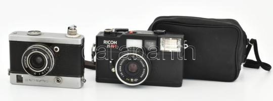 Ricoh 35EFS fényképezőgép, Color Rikenon 1:2,8 objektívvel, tokjában + Csajka II fényképezőgép Industar-69 obejktívvel, nincsenek kipróbálva