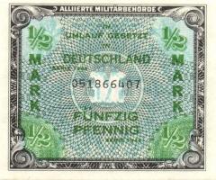 Németország szövetségi megszállás alatt 1944. 1/2M USA-nyomat kilencjegyű sorszámmal T:I