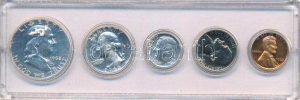 Amerikai Egyesült Államok 1962. 1c-1/2$ (5xklf) forgalmi sor eredeti műanyag tokban T:UNC USA 1962. 1 Cent - 1/2 Dollar (5xklf) coin set in original plastic case C:UNC