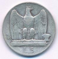 Olaszország 1929R 5L Ag "III. Viktor Emánuel" T:VF Italy 1929R 5 Lire Ag "Vittorio Em...
