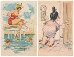 7 db RÉGI humoros rajzos képeslap vegyes minőségben / 7 pre-1945 funny postcards in mixed quality