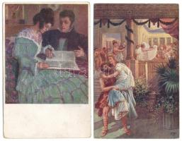 20 db RÉGI művész képeslap vegyes minőségben / 20 pre-1945 art motive postcards in mixed quality