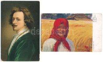 20 db RÉGI művész képeslap vegyes minőségben / 20 pre-1945 art motive postcards in mixed quality