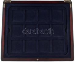 Mahagóni fa éremtartó kazetta bársonybéléssel, 1db kivehető tálcával, 12db férőhellyel, egyenként ma...