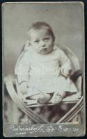 cca 1900 Kisgyermek portréja, keményhátú fotó Badovinsky műterméből (Bp. I. kerület), vizitkártya, 10,5x6,5 cm
