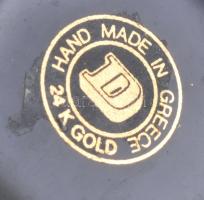 Aranyozott görög porcelán váza. Matricás, jelzett, kopással 16 cm