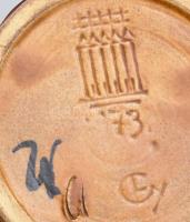 Zsolnay Fürtös György által tervezett söröskorsó, pirogránit, jelzett, hibátlan, m:16cm