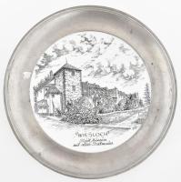 Wiesloch porcelán tál, ón szegéllyel Matricás, jelzett, hibátlan 25 cm